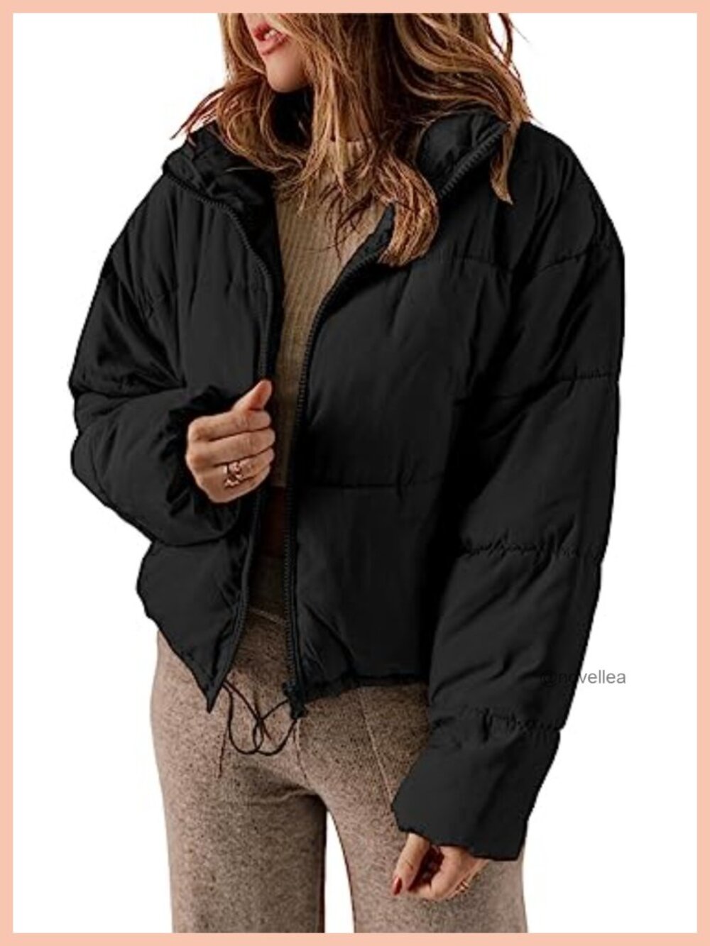 Quilted Puffer Jacket Long Sleeve Full Zip Loose Fit Winter Coat